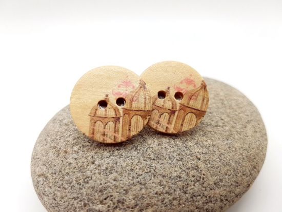 Gewächshaus Knopf Ohrstecker Holz Button